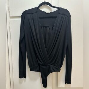 Free People Black Draped Bodysuit